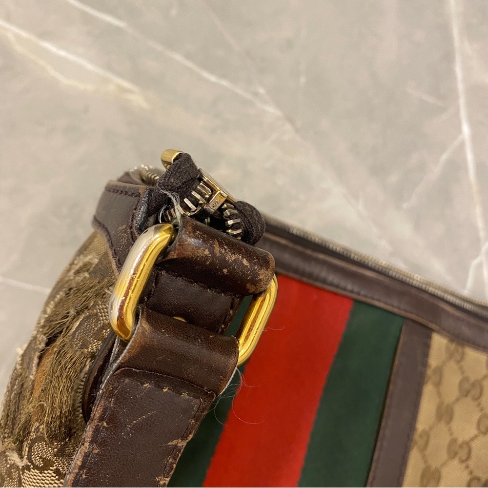 AUTHENTIC 💕Gucci💕 GG Canvas Web Half Moon Hobo Bag - Picture 13 of 16